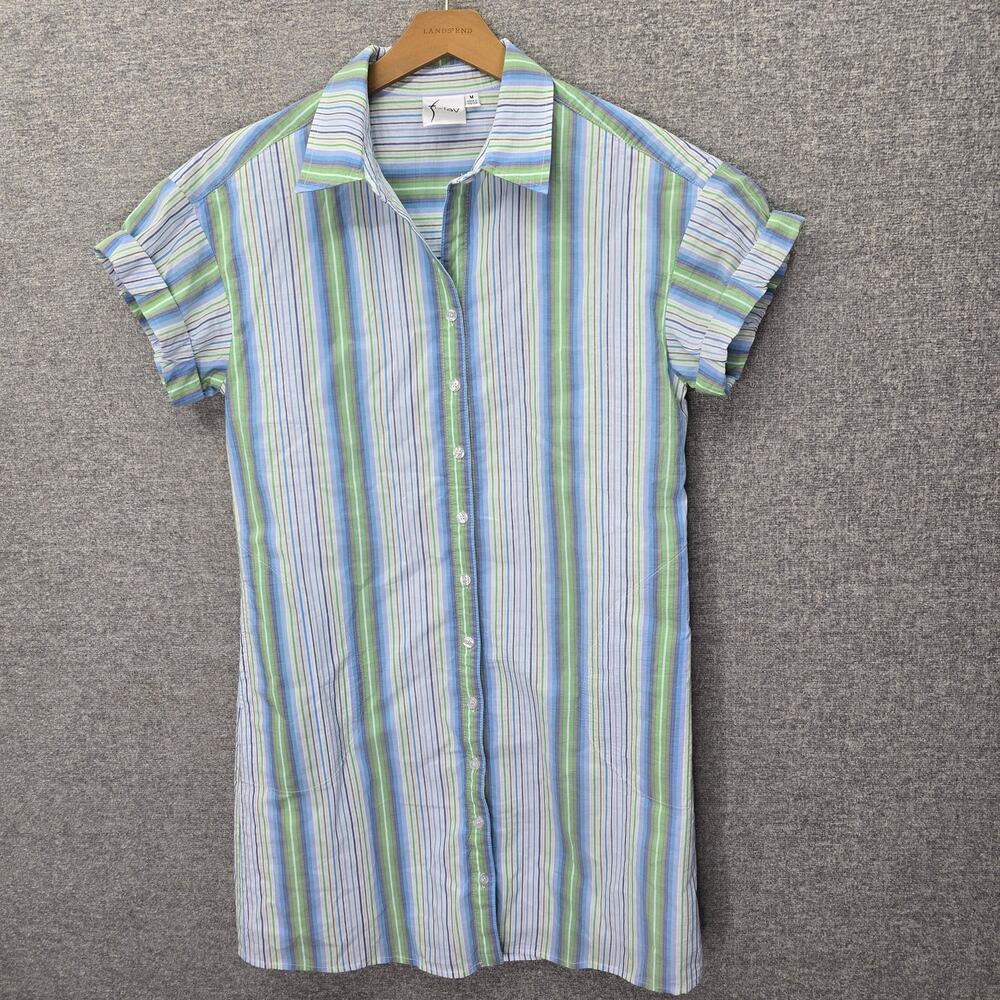 FINLEY STRIPED COTTON MINI SHIRTDRESS, SIZE M